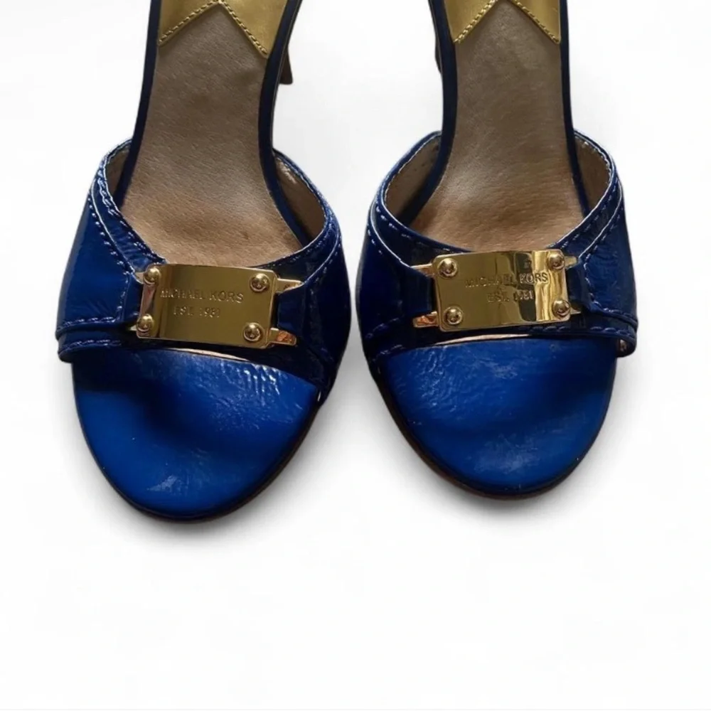 Vintage Michael Kors Royal Blue Kitten Heels with Gold Accents - Picture 2 of 8